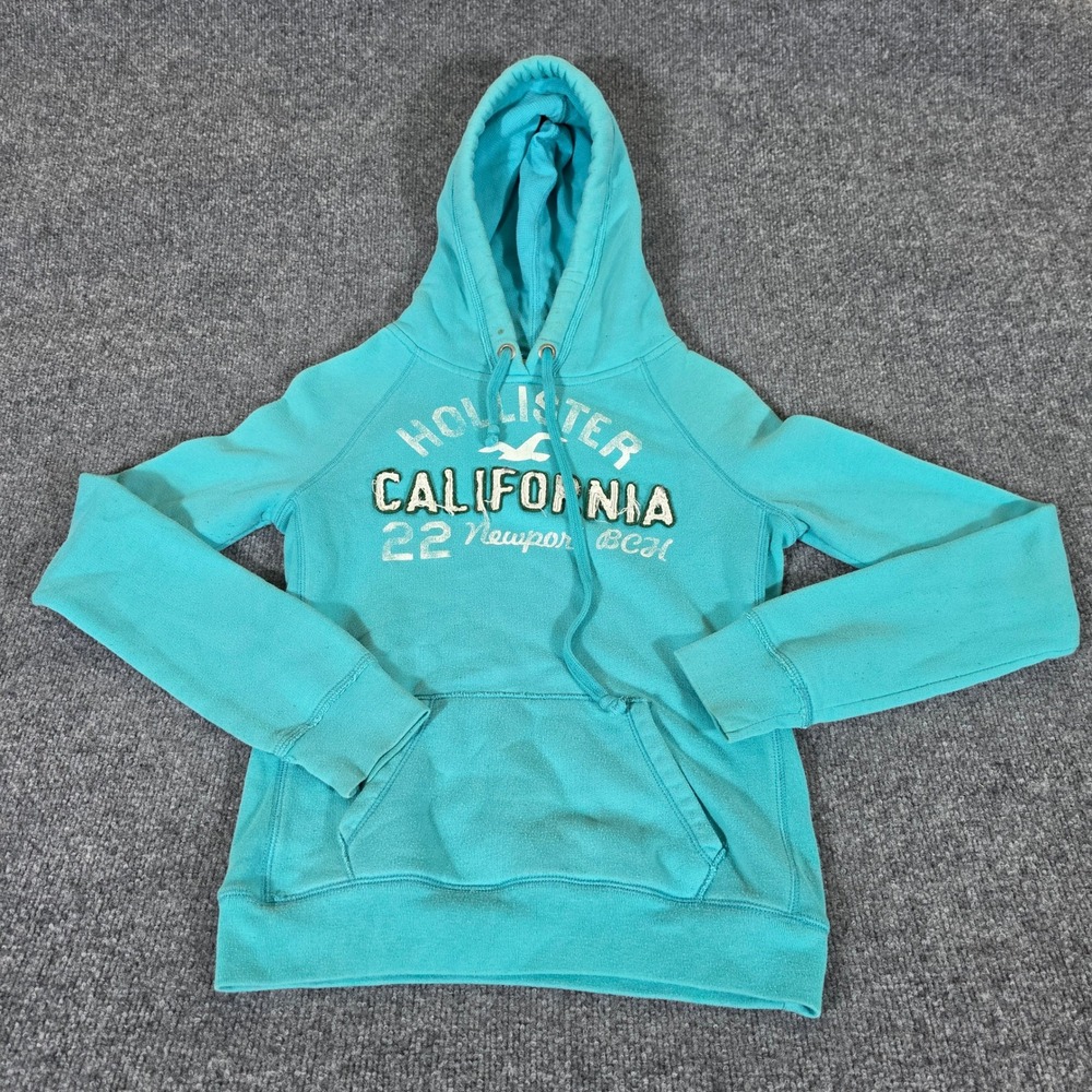 2000s Hollister California Newport Beach Hoodie Teal Blue Small Pullover Graphic